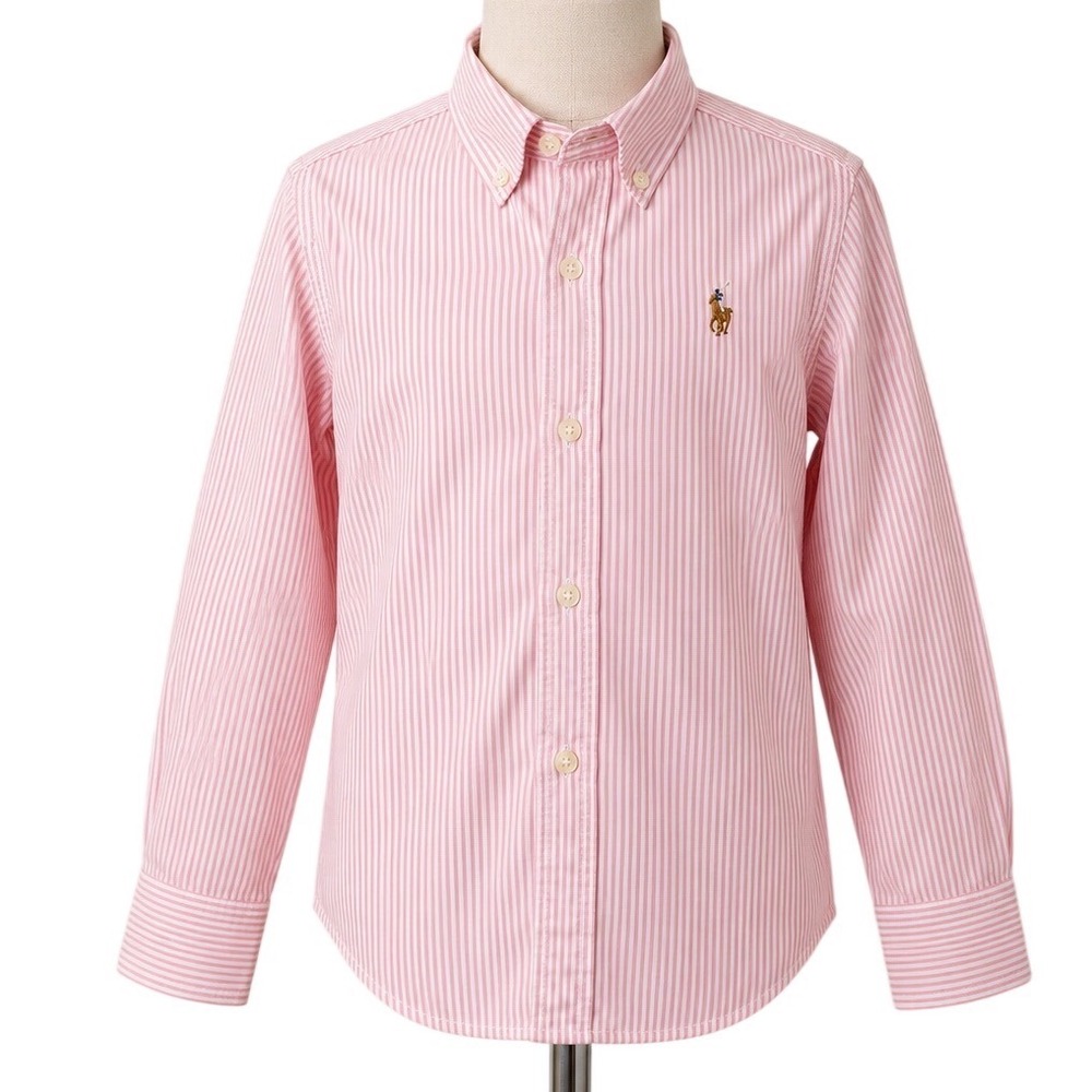 Ralph Lauren Kids Boys Pink White Striped Button Down Shirt Slim Fit Size 10